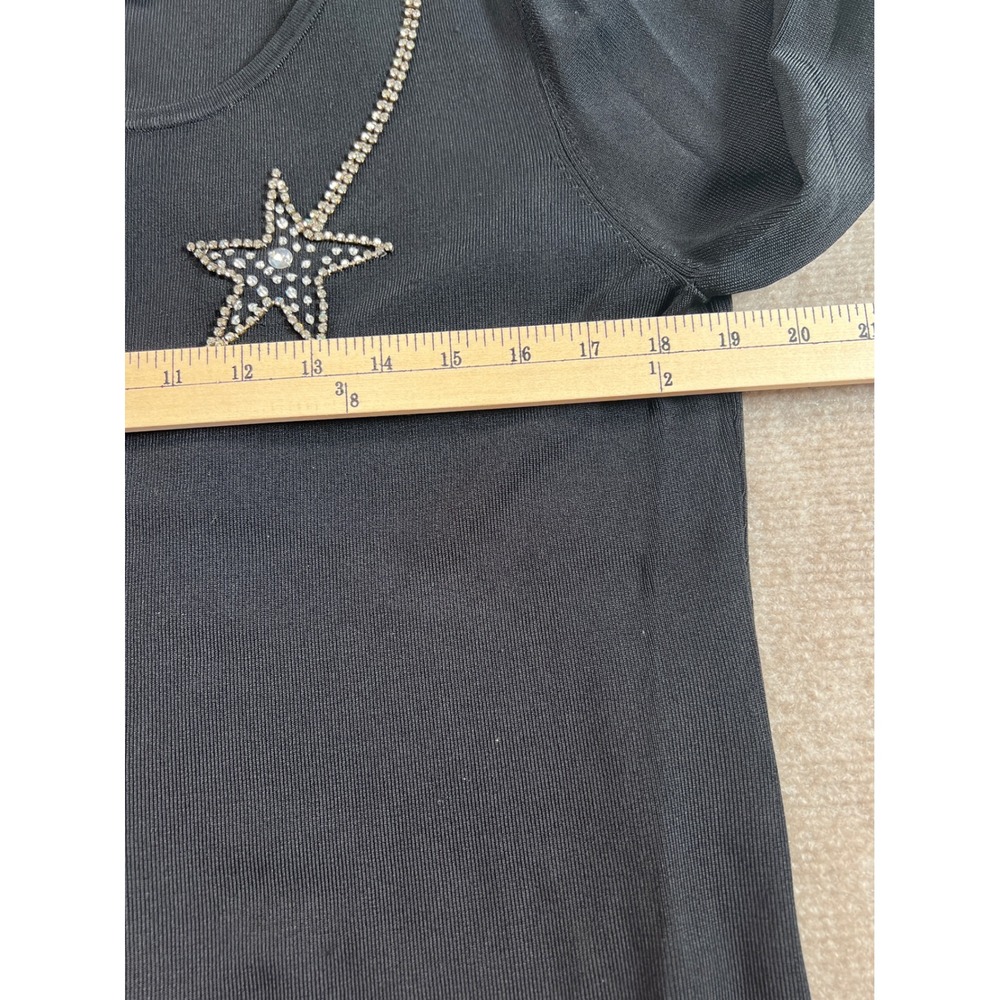 Robbie Bee Woman Black Ribbed Knit Rhinestone Star Sweater Plus 3X Scoop Neck - Picture 6 of 7